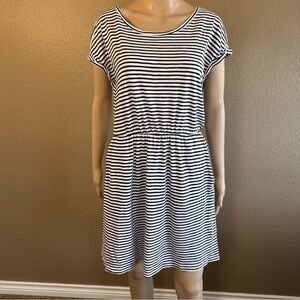 H & M Black and White Stripped Dress Cotton and Modal Blend Sz M